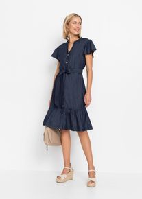 Jeanskleid bonprix, Damen, Gr. 46, N-Gr, Kurzarm, Denim/Jeans, blau (blau denim used), Denim/Jeans, Obermaterial: 100% Baumwolle, figurbetont, Kleider Jeanskleid, f&uuml;r warme Tage, Kurzarm, aus Baumwolle, figurbetont