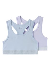 Bustier name it "NKFSHORT TOP 2P NOOS", M&auml;dchen, Gr. 134/140, N-Gr, N-Gr, lila (lila heather pack:w, subdude blau), Jersey, Obermaterial: 95% Baumwolle, 5% Elasthan, meliert, eng, BHs Bustier