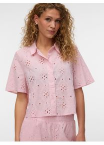 V&eacute;ro Moda Kurzarmbluse VERO MODA "VMELIZA SHORT 2/4 SLEEVE SHIRT WVN NOOS", Damen, Gr. M, rosa (pink, a, boo), Web, Obermaterial: 100% Baumwolle, unifarben, normal, Rundhals, Blusen Kurzarmbluse, Baumwolle
