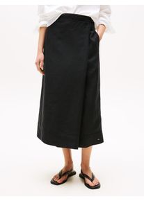 Wickelrock Tommy Hilfiger "ESS LINEN KNEE WRAP SKIRT", Damen, Gr. 36, schwarz, Web, Obermaterial: 76% Leinen, 24% Lyocell, unifarben, regular fit wadenlang, R&ouml;cke Wickelrock, mit Leinen