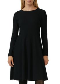 Strickkleid s.Oliver BLACK LABEL, Damen, Gr. 42, N-Gr, Langarm, Feinstrick, schwarz (grau, schwarz), Feinstrick, Obermaterial: 71% Viskose, 29% Polyester, Strukturmuster, unifarben, regular fit, Rundhals, gerader Abschluss, Kleider Strickkleid, mit Ajour-Detail