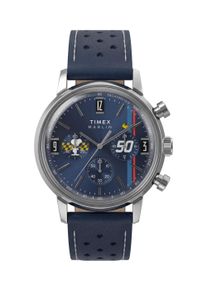 Chronograph Timex "Peanuts Marlin Racing", blau (blau, blau), Armbanduhren, Herren, silberfarben, Chronograph, Quarzuhr, Armbanduhr, Herrenuhr, Lederarmband, analog