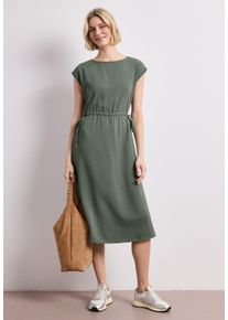 Shirtkleid Street One, Damen, Gr. 44, N-Gr, Web, gr&uuml;n (bound gr&uuml;n), Web, Obermaterial: 88% Viskose, 12% Polyamid, unifarben, bequem wadenlang, Rundhals, Kleider Shirtkleid, &uuml;berschnittene Schultern, mit Tunnelzug