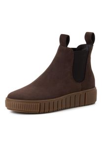 Chelseaboots Tamaris, Damen, Gr. 36, w&auml;rmend, braun (mokka), Elastischer Einsatz, Nubukleder, unifarben, Schuhe Chelseaboots, Plateaus, Herbstboots mit zwei Anziehlaschen