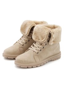Stiefelette Lascana "Boots, Stiefel", Damen, Gr. 37, Textil, beige, Obermaterial: 100% Lederimitat. Decksohle: 100% Textilmaterial. Futter: 100% Textilmaterial. Laufsohle: 100% Synthetik, unifarben, Basic, Schuhe Stiefelette, NEU mit Fellimitat-Applikation in 2 Schafth&ouml;hen tragbar VEGAN