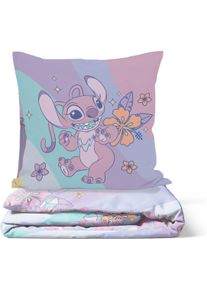 Bettw&auml;sche Disney "Lilo und Stitch Vibing Angel", bunt (lila), B/L: 137cm x 200cm, 1 Stk., 1 Stk., Baumwoll-Leinen Mix, B/L: 80cm x 80cm, 2, Baumwoll-Leinen Mix, Obermaterial: 100% Baumwolle, Bettw&auml;sche, Bettw&auml;sche