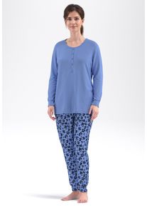 G&ouml;tzburg Pyjama G&Ouml;TZBURG, Damen, Gr. 50, blau (blau, mittel, allover), Interlock, Obermaterial: 100% Baumwolle, Homewear-Sets Pyjama