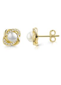 Paar Ohrstecker Firetti "Schmuck Geschenk Silber 925 Ohrringe Knoten", gold (gelbgoldfarben, kristallwei&szlig;, wei&szlig;, kristallwei&szlig;), Ohrringe, Damen, 5mm, Perlen Silber 925 (Sterlingsilber), Perlen, Silber 925 (Sterlingsilber), Paar Ohrstecker, Made in Germany - mit Zirkonia (synth.) - mit S&uuml;&szlig;wasserzuchtperle
