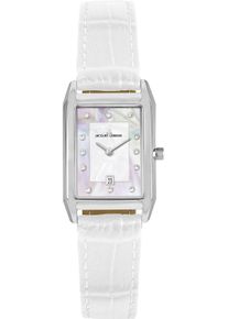 Quarzuhr Jacques Lemans "Torino", wei&szlig; (wei&szlig;, wei&szlig;), Armbanduhren, Damen, silberfarben, Quarzuhr, Armbanduhr, Damenuhr, Lederarmband, Perlmutt, Tag, Glaskristalle