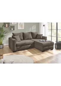 Jockenh&ouml;fer Ecksofa JOCKENH&Ouml;FER GRUPPE "Ecksofa Elmau, Gr&ouml;&szlig;e Ottomane: L, B:235cm, optional mit Topper", grau (taupe), B:235cm T:90cm, Korpus: 100% Polyester;Kissen: 100% Polyester, Sofas, Ecksofa, mit Schlaffunktion, Bettkasten & 2 Zierkissen