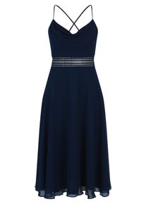 Cocktailkleid Vera Mont "Cocktailkleid mit Wasserfallausschnitt", Damen, Gr. 44, EURO, blau (night sky), Obermaterial: 100% Polyester Pol. recyc.., Kleider Cocktailkleid