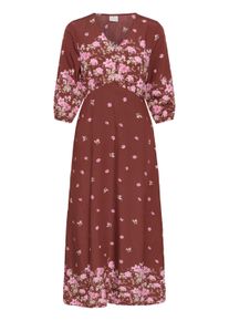 Midikleid Kaffe "Damen Kleid KArosine", Damen, Gr. 42, N-Gr, braun (henna border flower), Obermaterial: 88% Viskose CV. 12% Polyamid PA., Kleider Midikleid