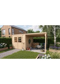 Gartenhaus Weka "Lugo 3 mit Anbau", beige (natur), ohne Fu&szlig;boden, ohne R&uuml;ck- und Seitenwand, ohne Dacheindeckung, Holzwerkstoff, Gartenh&auml;user, Gartenhaus, 19mm 235x235