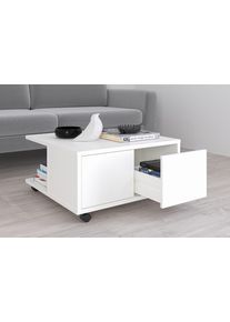Couchtisch FMD "Twin", wei&szlig; (wei&szlig; perl), B:70cm H:36cm T:70cm, Tische, Couchtisch, Sofatisch mit Rollen, Push-to-open, viel Stauraum, Breite: 70 cm
