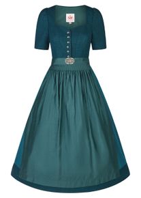Spieth & Wensky Dirndl SPIETH & WENSKY "Spieth & Wensky Dirndl Kerstin", Damen, Gr. 44, N-Gr, blau (petrol), Obermaterial: 83% Polyester PES. 13% Viskose CV. 4% Elasthan EL., uni, regular fit, Kleider Dirndl, mit Zierborte