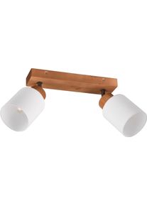 REALITY LEUCHTEN Deckenstrahler "Assam", beige (natur), 2, H: 21cm, 1 Stk., Leuchten, Spot 2-flg. Naturholz, exkl 2xE14 max 25W, Glasschirm wei&szlig; schwenkbar, Deckenstrahler