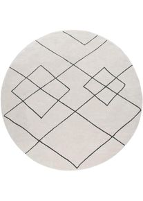 Teppich Paco Home "Haral 785", wei&szlig;, H:9mm &Oslash;:120cm, Polyester, Polypropylen, Teppiche, Teppich, Kurzflor, Scandi Design, Rauten Motiv