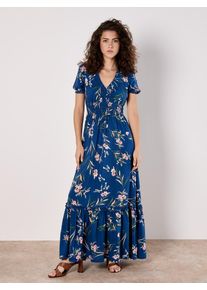Druckkleid Apricot "Florales Maxikleid", Damen, Gr. XL (42), N-Gr, blau, gewebt, Obermaterial: 100% Viskose CV., gebl&uuml;mt, normal, V-Ausschnitt, Puff&auml;rmel mit Gummizug, Kleider Druckkleid, mit gesmokter Taille