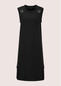 Madeleine Mode Sommerkleid MADELEINE "Jerseykleid Midikleid mit Schmuckelementen", Damen, Gr. 42, N-Gr, schwarz, Obermaterial: 90% Polyester PES. 10% Elasthan EL., Modern, figurumspielend, Kleider Sommerkleid, Kleid mit eingefasstem Ripsband am Ausschnitt, mit Dekorativen Schmuckelementen im Vorderteil
