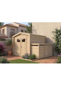 Gartenhaus Weka "Killarney", beige (naturbelassen), ohne Fu&szlig;boden, ohne Dacheindeckung, Massivholz, Gartenh&auml;user, Gartenhaus, Doppelt&uuml;r, 1/4 verglast, inkl. 3er M&uuml;lltonnenbox