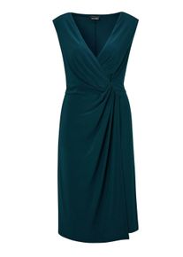 Abendkleid GOLDNER "Kurzgr&ouml;&szlig;e Cocktailkleid mit Raffungen", Damen, Gr. 23, K-Gr, gr&uuml;n (smaragdgr&uuml;n), Obermaterial: 95% Polyester PES. 5% Elasthan EL., festlich, V-Ausschnitt, Ohne Arm, Kleider Abendkleid, Falten
