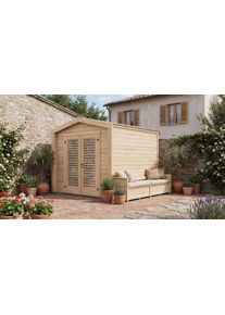 Gartenhaus Weka "Killarney", beige (naturbelassen), ohne Fu&szlig;boden, ohne Dacheindeckung, Massivholz, Gartenh&auml;user, Gartenhaus, Doppelt&uuml;r mit Lamellen, inkl. Sitztruhe