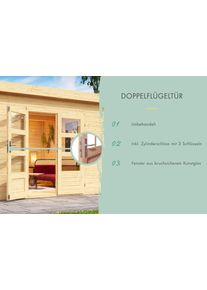 Gartenhaus Karibu "Schlo&szlig;see 8", beige (naturbelassen), ohne Fu&szlig;boden, ohne Dacheindeckung, Holzwerkstoff, Gartenh&auml;user, Gartenhaus