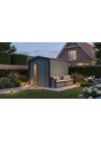 Gartenhaus Weka "Killarney", gr&uuml;n (gr&uuml;ngrau, anthrazit), ohne Fu&szlig;boden, ohne Dacheindeckung, Massivholz, Gartenh&auml;user, Gartenhaus, Doppelt&uuml;r mit Lamellen, inkl. Sitztruhe