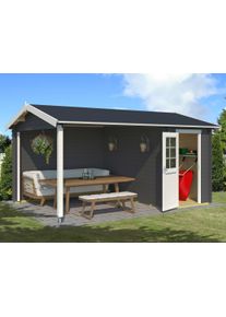 Gartenhaus Lasita Maja "Wibo", grau (carbongrau), Fu&szlig;boden im Gartenhaus, R&uuml;ckwand, ohne Dacheindeckung, Massivholz, Gartenh&auml;user, Gartenhaus, mit Anbau