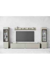 Wohnwand Home Affaire "VERA II", beige (kaschmir), B:260cm H:130cm T:33cm, Kastenm&ouml;bel-Sets, Wohnwand, Vitrine mit Verglasung, stehend und h&auml;ngend, inklusive Beleuchtung