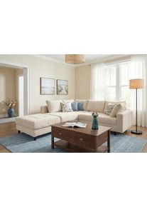 Ecksofa Collection AB "Toni L-Form, B: 215 cm, XXL-Liegefl&auml;che mit Hocker 3 Stoffqualit&auml;ten", beige, B:215cm H:44cm T:184cm, 100%Polyester, Sofas, Ecksofa, Set: Sofa & Hocker, 2 Zierkissen, Federkern, frei stellbar