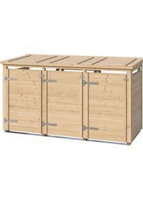 M&uuml;lltonnenbox Weka "Killarney", braun (naturbelassen), B:230cm H:127cm T:92cm, Massivholz, Aufbewahrungsboxen, M&uuml;lltonnenbox, Metall pulverbeschichtet, f&uuml;r 3 M&uuml;lltonnen, BxTxH: 230x92x127 cm