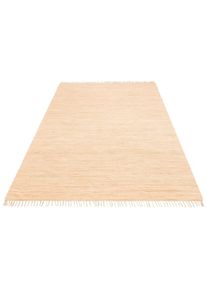 Teppich OTTO HOME "Paul, Handwebteppich" Gr. 2, beige (natur), B:70cm H:5mm L:140cm, Baumwolle, Teppiche, Teppich, reine Baumwolle, Uni, handgewebt, Wendeteppich, mit Fransen, L&auml;ufer