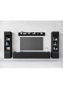 Wohnwand Home Affaire "VERA II", schwarz (graphit schwarz matt), B:260cm H:130cm T:33cm, Kastenm&ouml;bel-Sets, Wohnwand, Vitrine mit Verglasung, stehend und h&auml;ngend, inklusive Beleuchtung