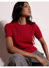 T-Shirt Apricot "Pointelle-Herzen Shirt", Damen, Gr. XS (34), rot, gestrickt, Obermaterial: 50% Viskose CV. 29% Polyester PES. 21% Nylon NY., uni, Modisch, Normale L&auml;nge, Shirts T-Shirt