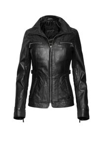 Lederjacke Bugatti "Bugatti Lederjacke", Damen, Gr. 44, schwarz, Obermaterial: 100% Lammleder LEL., uni, regular fit, Jacken Lederjacke, sportives Design