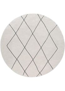 Teppich Paco Home "Haral 786", wei&szlig;, H:9mm &Oslash;:120cm, Polyester, Polypropylen, Teppiche, Teppich, Kurzflor, Scandi Design, Rauten Motiv