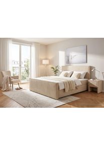 Boxbett OTTO HOME "HENNO, Polsterbett mit Bettkasten, inkl. Taschenfederkernmatratze H3", beige, B:182cm L:219cm, Komplettbetten, Boxbett, mit Kaltschaumtopper, Cord-Bezug, Liegefl&auml;che 180x200 cm