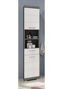 Hochschrank Welltime "SIENA, Breite 37cm, 2 T&uuml;r, 1 Schubkasten, 2 offene F&auml;cher, MDF-Front", wei&szlig; (rauchsilber, wei&szlig; hochglanz), B:37cm H:191cm T:31cm, Holzwerkstoff, Schr&auml;nke, Hochschrank, in verschiedenen Farben erh&auml;ltlich, Badm&ouml;bel, Badschrank, Schrank, Bad