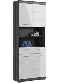 Hochschrank Welltime "SIENA, Breite 74cm, 4 T&uuml;ren, 1 Schubkasten, 2 offene F&auml;cher, MDF-Front", wei&szlig; (rauchsilber, wei&szlig; hochglanz), B:74cm H:191cm T:31cm, Holzwerkstoff, Schr&auml;nke, Hochschrank, in verschiedenen Farben erh&auml;ltlich, Badm&ouml;bel, Badschrank, Schrank, Bad