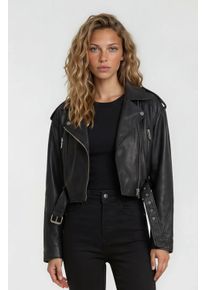 Lederjacke TRUEPRODIGY "Rosa mit G&uuml;rtel und Rei&szlig;verschluss Details", Damen, Gr. S, schwarz, Obermaterial: 100% Schafsleder sheepskin., Jacken Lederjacke