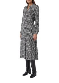 Hemdblusenkleid comma, Damen, Gr. 36, N-Gr, Langarm, Web, schwarz (schwarz, beige), Web, Obermaterial: 100% Viskose, bedruckt, figurumspielend ca. Mitte Wade, Rundhals, 1-Knopf-Manschette, Kleider Hemdblusenkleid, Sommerkleid mit Eingrifftaschen und All-over-Print