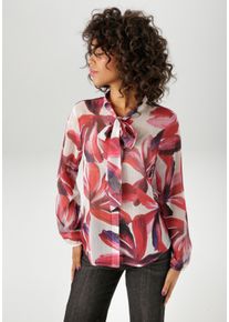 Schluppenbluse Aniston CASUAL, Damen, Gr. 40, rot (wollwei&szlig;, rot, pink, fuchsia, orange, rosa, bordeaux, marine, schwarz), Chiffon, Obermaterial: 100% Polyester, bedruckt, leicht transparent, l&auml;ssig geschnitten h&uuml;ftlang, Rundhals, elastischer Bund mit Gummizug, Blusen Schluppenbluse, mit gro&szlig;fl&auml;chigen, grafischen Bl&auml;ttern bedruckt
