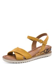 Keilsandalette Tamaris, Damen, Gr. 38, Textil, gelb, Veloursleder, unifarben, Schuhe Keilsandalette, Riemchensandale, Sommerschuh in veganer Verarbeitung