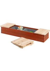 Sandkasten Pinolino "Hedda, rot/natur", rot (rot, natur), Sandk&auml;sten, Kinder, B/H/L: 113,5cm x 18,5cm x 114cm, Massivholz, Sandkasten, B:113,5cm H:18,5cm L:114cm T:32cm