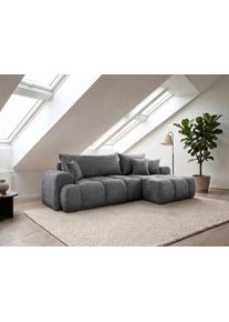 Ecksofa WERK2 "Ewela-Bubble mit Bett & Bettkasten, bequem, Breite 265cm", anthrazit, B:265cm H:100cm T:145cm, 100% Polyester, Sofas, Ecksofa, Boucl&eacute;, L-Form, Schlaffunktion, Bettkasten