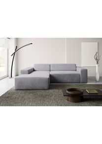 Ecksofa WERK2 "Zeus-L 253 cm breit, bequemes Cord-Sofa in L-Form, urbanes Design", grau (hellgrau), B:253cm H:70cm T:188cm, 92% Polyester, 8% Nylon, Sofas, Ecksofa, Organische curvy-trend Couch mit gro&szlig;er Komfort-Ottomane