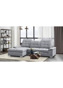Ecksofa WERK2 "Carmen 264 cm breit L-Form Sofa Schlaffunktion Kopfst&uuml;tzen verstellbar", hellgrau, B:264cm H:105cm T:170cm, 95% Polyester, 5% Nylon, Sofas, Ecksofa, Schlafcouch mit Bettkasten, Eckcouch wahlw. mit Sitztiefenverstellung