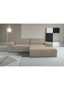 Ecksofa WERK2 "Rio 262 x 188 cm, modern & bequem, aktuelles Design, breite Armlehnen", beige (greige), B:262cm H:83cm T:188cm, 90% Polyester, 10% Nylon, Sofas, Ecksofa, Cord, L-Form