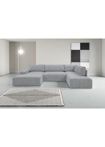 Wohnlandschaft WERK2 "Rotterdam 325 x 190 cm mit Bett und Bettkasten, bequem, viel Platz", grau, B:325cm H:85cm T:190cm, 90% Polyester, 10% Nylon, Sofas, Wohnlandschaft, Cord, U-Form, XXL, Schlaffunktion, Bettkasten